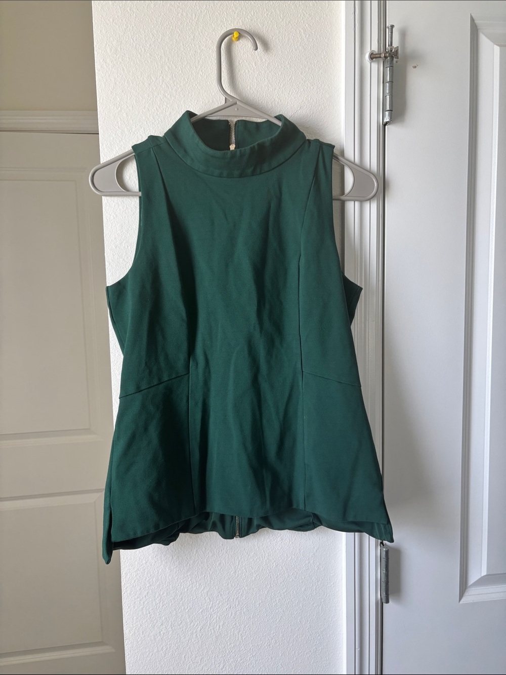 White House Black Market Sleeveless Mock Neck Top in Deep Green